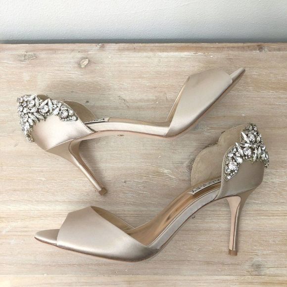 Womens Badgley Mischka Celeste Satin Embellished Nude Pump Heel Size 6.5 - Picture 7 of 12